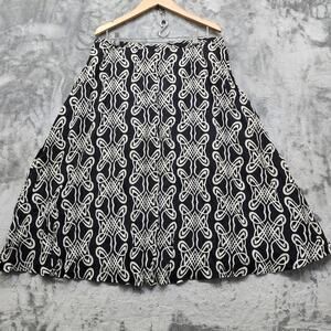 Chico's Skirt Womens 1 M/8-10 Black White Boho Print Silk‎ Pull On A-Line Midi